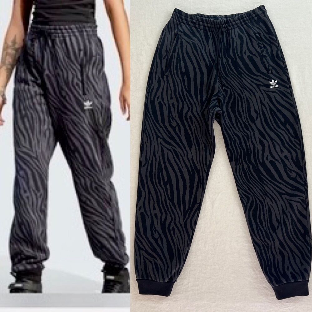 EUC Adidas Allover Zebra Animal Print Essentials Joggers Size Small RUNS LARGE